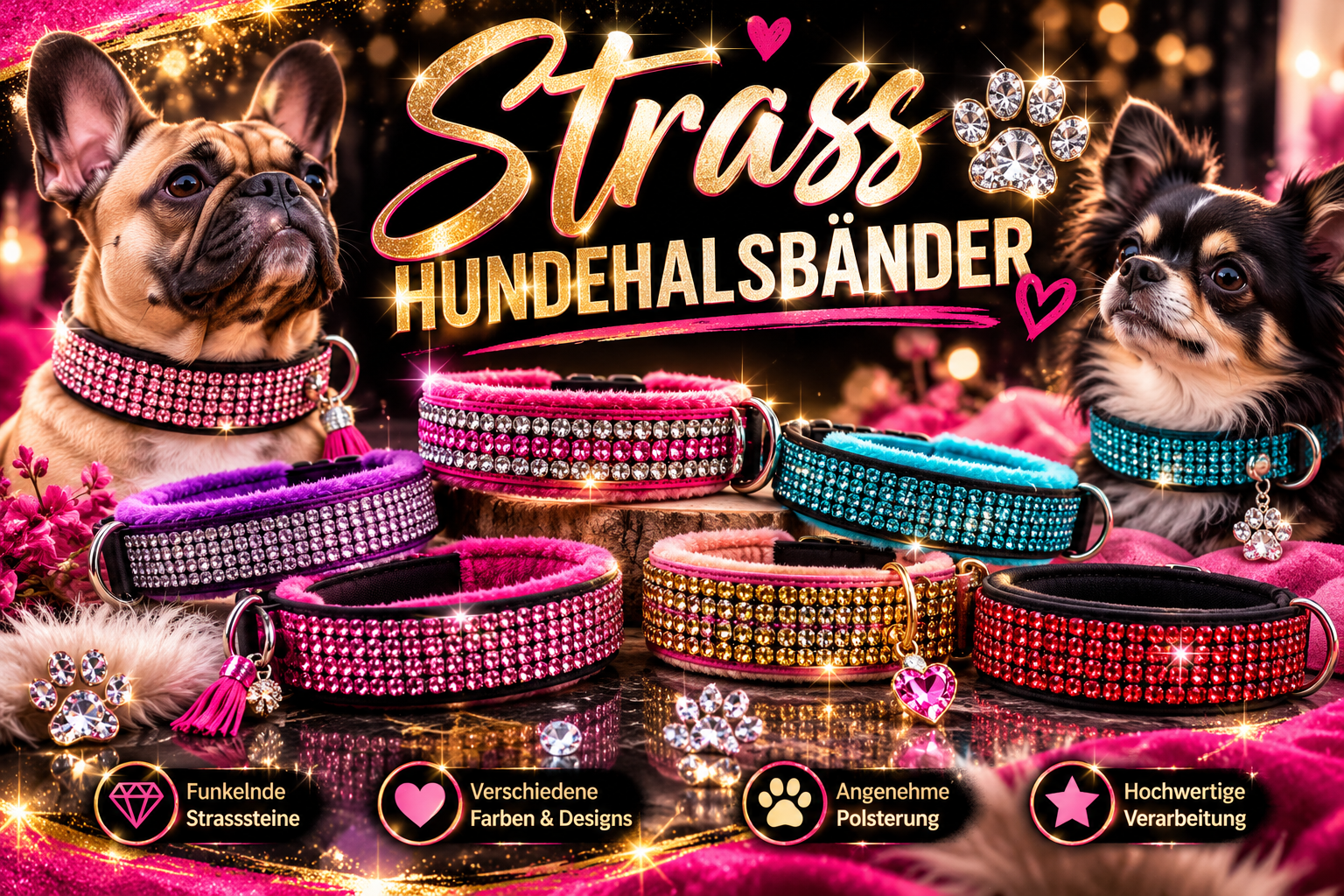 Strassoptik-Hundehalsbänder