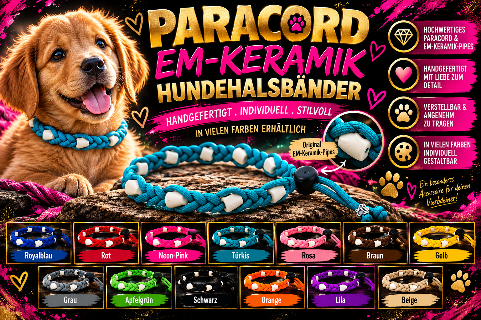 Paracord-Halsbänder mit EM-Keramik