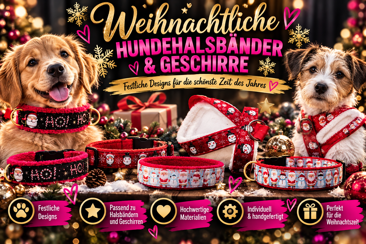 Weihnachtliche Hundehalsbänder und Geschirre