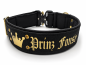 Preview: Personalisierbares Premium Hundehalsband Gold-Schwarz – gepolstert, UV-beständig & nach Maß gefertigt