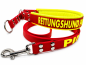 Preview: Biothane Halsband Neon Gelb/Rot mit Softshell-Polsterung – personalisiert mit Wunschtext | Rettungshund • Feuerwehr • Assistenzhund