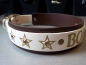 Preview: Biothane Hundehalsband, Namenshalsband mit Wunschtext braun/weiß bedruck mit Wunschtext Strasshalsband