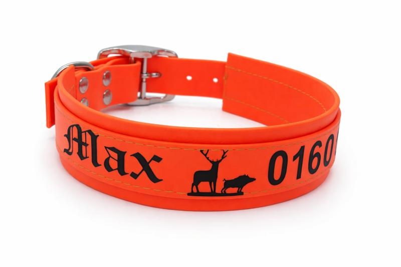 Personalisiertes Biothane® Jagdhundhalsband – Individualanfertigung mit Wunschtext