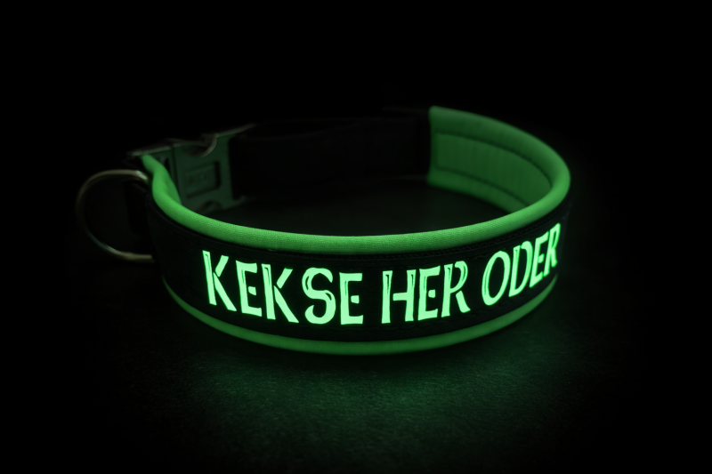 Preview: GlowTex Wunschtext-Hundehalsband – Glow in the Dark mit Neon-Softshell
