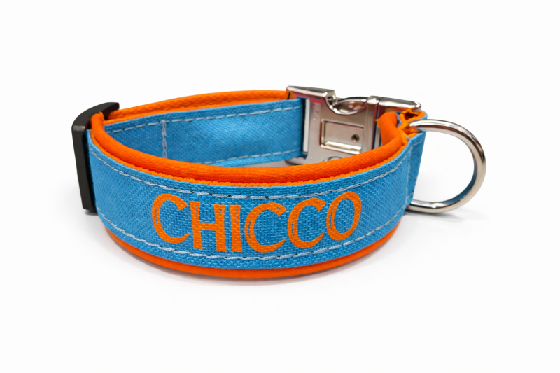 Personalisiertes Hundehalsband Neonorange & Türkis – Softshell gepolstert, UV-beständig