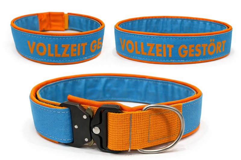 Taktik-Hundehalsband XXL – extrem robust, gepolstert & personalisierbar – Türkisblau / Neonorange
