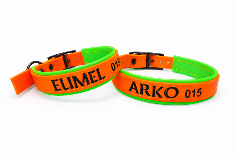 Biothane Halsband Neonorange & Neongrün – personalisiert mit Wunschtext | robust & handgefertigt