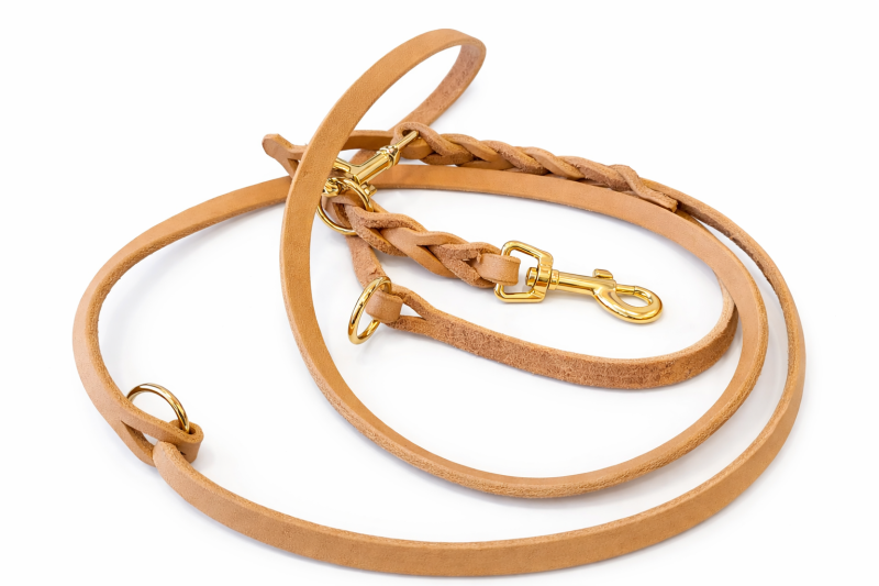 Preview: Handgeflochtene Naturlederleine 9 mm – 2 m | dreifach verstellbar | extrem weich & robust