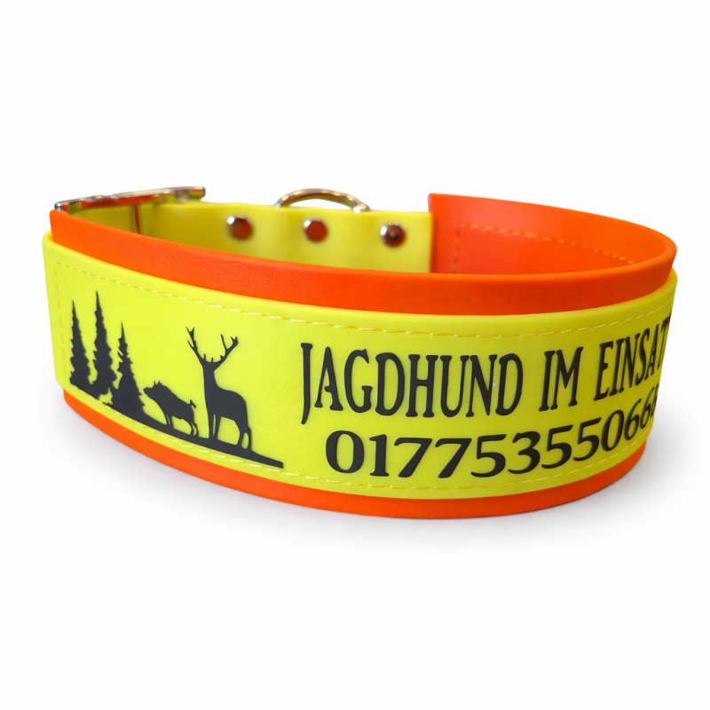 Biothane Jagdhund -Signal-Halsband- Neongelb/Neonorange, 5 cm breit