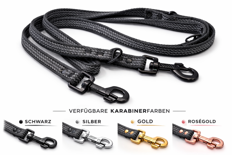 Gummierte- Slip- Hundeleine 2m - 3-fach verstellbar / rutschfeste Trainingsleine