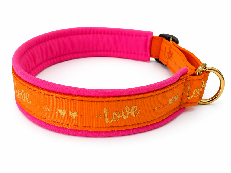 Hundehalsband Summer Love – Orange/Pink, 3,5 cm breit, weich gepolstert & verstellbar