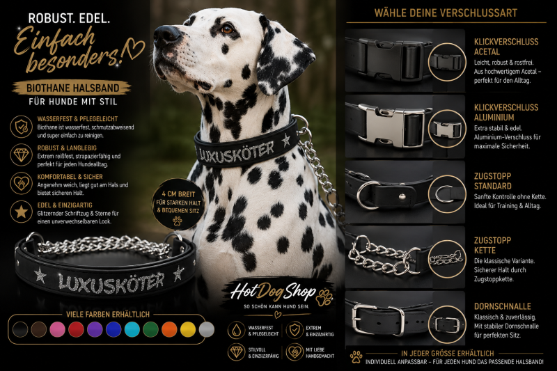 Preview: Biothane Zugstopp-Halsband "Luxusköter" – Glitzer | 4 cm breit | Handgefertigt