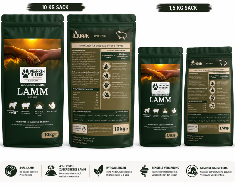 Preview: Frankenbissen Goodness Grains Lamm mit Reis – Premium Hundefutter für ausgewachsene Hunde