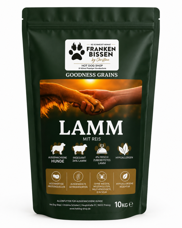 Frankenbissen Goodness Grains Lamm mit Reis – Premium Hundefutter für ausgewachsene Hunde 10kg