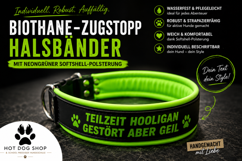 Biothane® Hundehalsband mit Softshell-Polsterung – personalisiert mit Wunschtext