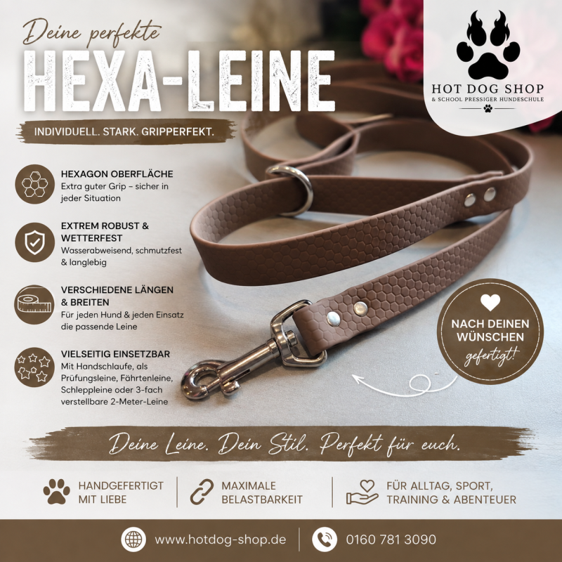 Hexa-Grip Hundeleine Braun – griffig, robust & individuell gefertigt 18mm