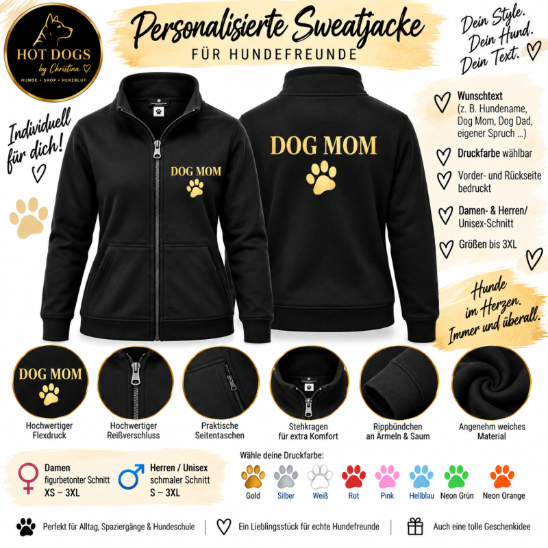 Personalisierte Sweatjacke für Hundefreunde – mit Wunschtext