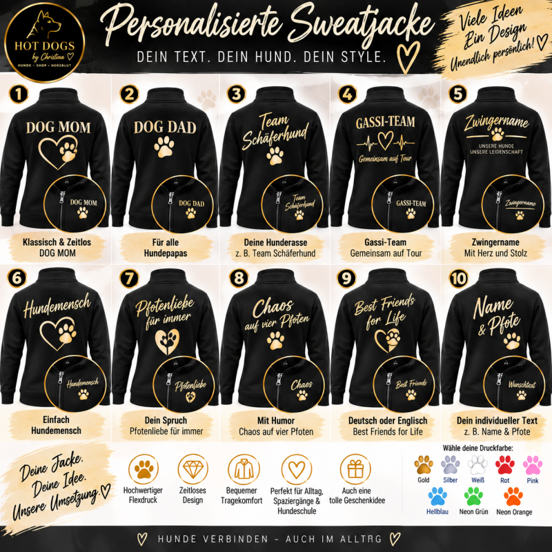 Preview: Personalisierte Sweatjacke für Hundefreunde – mit Wunschtext