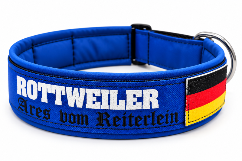 Personalisiertes Hundehalsband Royalblau 5 cm – mit Wunschtext
