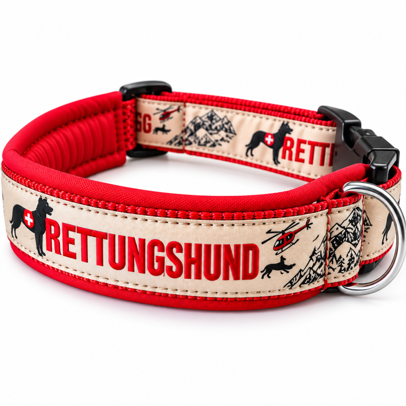 Rettungshund Hundehalsband – handgemacht & maßgefertigt | gepolstert Rot