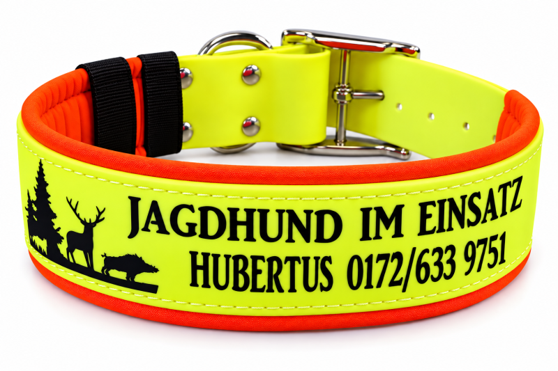Preview: Biothane Jagdhund -Signal-Halsband- Neongelb/Neonorange, 5 cm breit