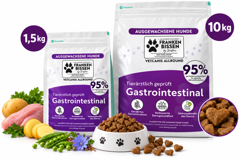 Frankenbissen Peptide – Trockenfutter Gastroindestinal| Tierärztlich geprüft | Hypoallergenes Hundefutter 1,5kg