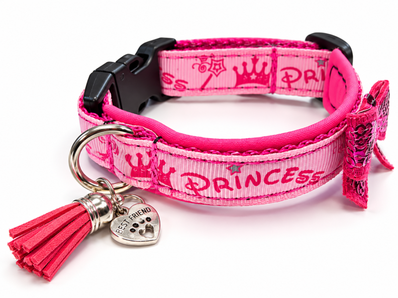 Hundehalsband Princess Rosa – 2 cm breit, gepolstert & maßgefertigt für kleine Hunde