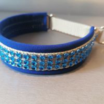Strass Hundehalsband Strasshalsband Glitzer Halsband beige/ royalblau mit Polsterung