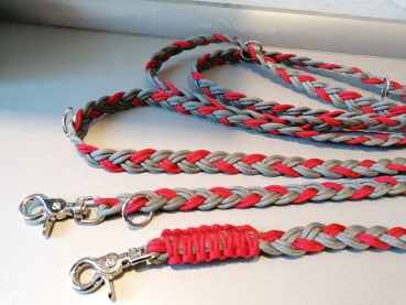 Paracord Führleine 2m 3-fach verstellbar grau rot