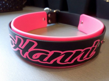 Biothane Halsband pink/schwarz mit Strass / Wunschtext /Namenshalsband personalisiert