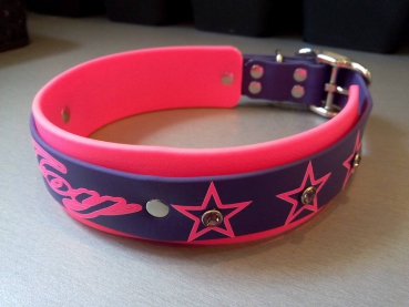 Preview: Biothane Namenshalsband  Hundehalsband mit Wunschtext pink/lila mit Wunschtext