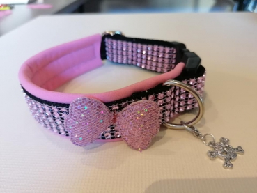 Strass Hundehalsband Strass Glitzer Halsband rosa mit Softshell Polsterung