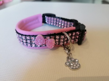 Strass Hundehalsband Strass Glitzer Halsband rosa mit Softshell Polsterung