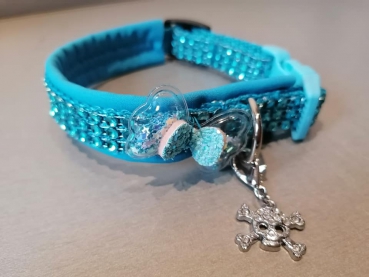 Softshell-Hundehalsband "OceanSparkle" - Türkis mit Strass 2,5 cm