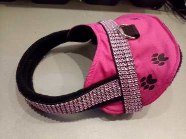 Sattelgeschirr pink/ schwarz mit Strass und Pfötchen für kleine Hunde