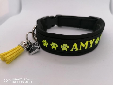 Personalisiertes Hundehalsband schwarz/gelb