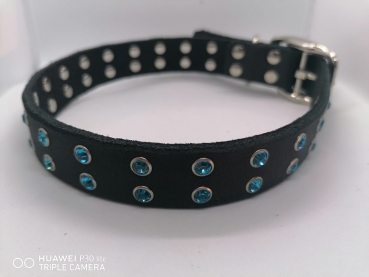 Fettleder/ Echtleder Hundehalsband Lederhalsband mit Strassnieten hellblau 2,5cm breit