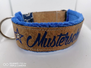 Personalisiertes Hundehalsband aus Kork blau