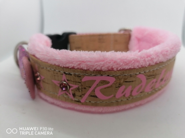 Personalisiertes Kork Hundehalsband mit Polsterung rosa