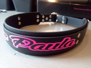 Personalisiertes Biothane Hundehalsband schwarz/pink