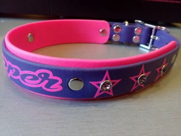 Biothane Namenshalsband  Hundehalsband mit Wunschtext pink/lila mit Wunschtext