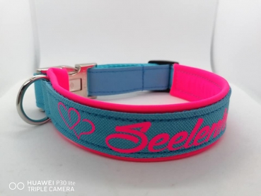 Preview: "ShineBright" -Personalisiertes Hundehalsband in Türkis & Neon Pink