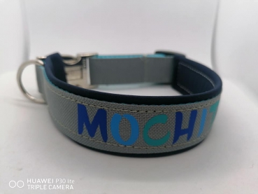 Personalisiertes Hundehalsband blau/grau