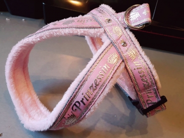 Führgeschirr Prinzessin rosa/silber 3,5cm breit Hundegeschirr mit Polsterung