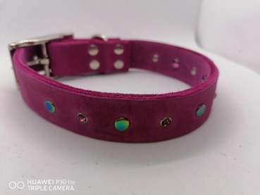 Fettleder Hundehalsband pink/rainbow