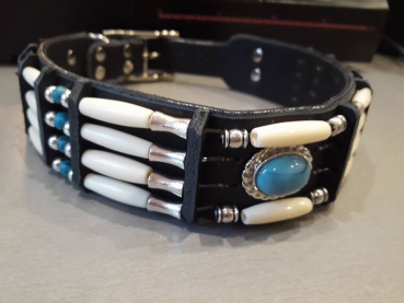 Indianerhalsband Hundehalsband Lederhalsband Türkis Echtleder 5cm breit