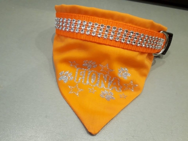 Preview: Halsband mit Tuch 2 in 1  Hundehalstuch Strass und Glitzer Wunschtext 1,5cm breit
