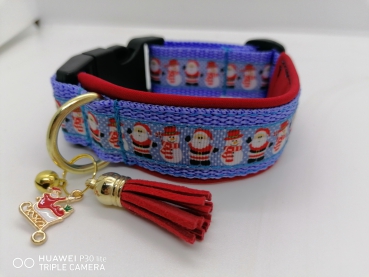 Nikolaus, Schneemann rot/blau 3,5 cm breit Hundehalsband Weihnachtsmann mit Polster