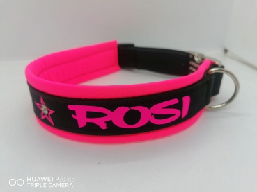 Personalisiertes Hundehalsband Neonpink & Schwarz - Mit Polsterung und Wunschtext