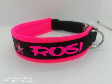 Hundehalsband personalisiert mit Wunschtext pink schwarz mit Polsterung